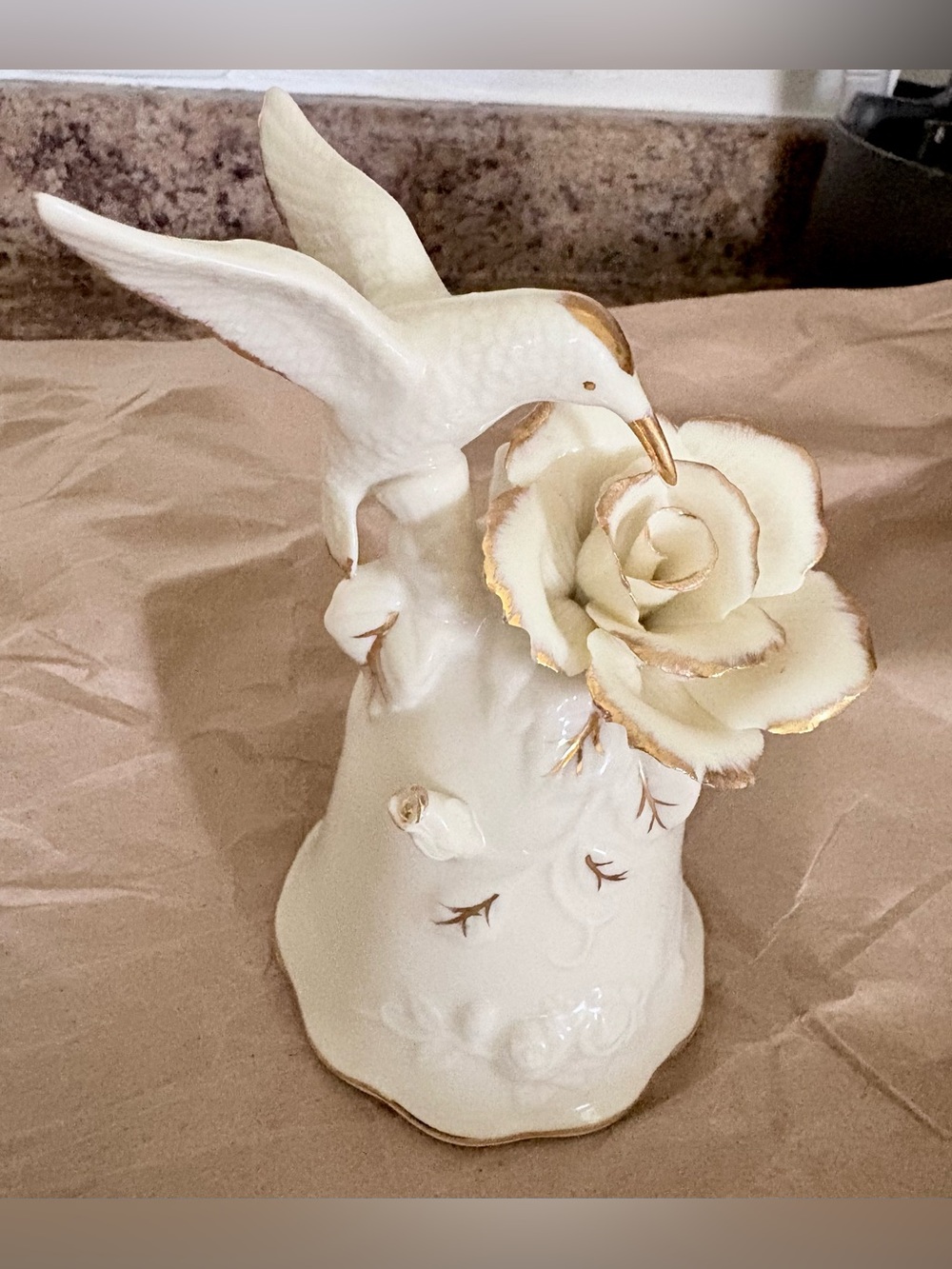 Lenox Hummingbird Rose Flower Figurine 6 inches Ivory - White and gold